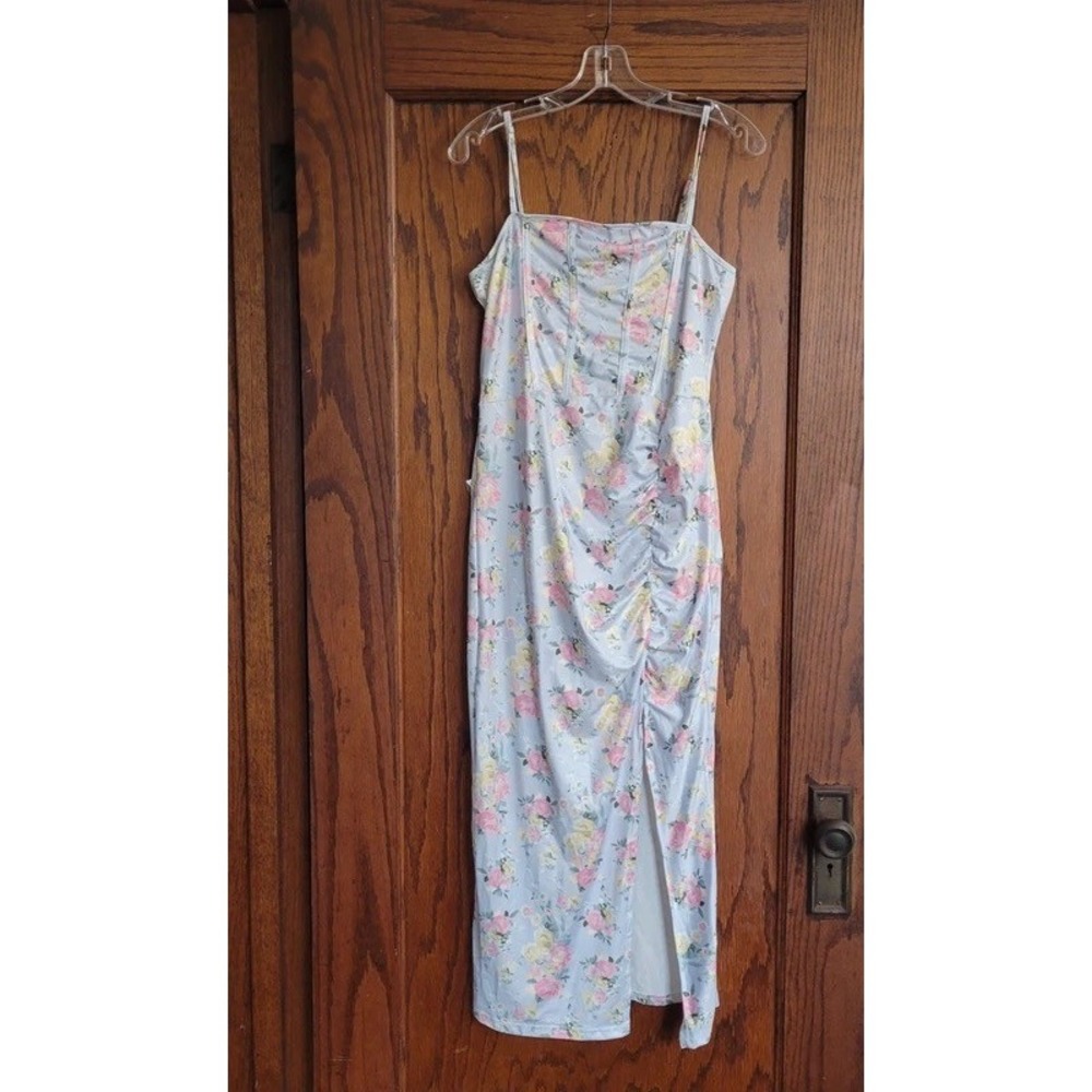 SHEINnMidi Dress Women Largen Blue Pink Floral Ruched Cami Corset Slit Summer